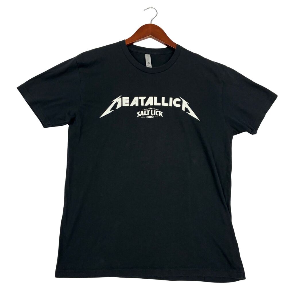 Meatallica Salt Lick BBQ T Shirt Mens L Black And Brisket For All Graphic Tee